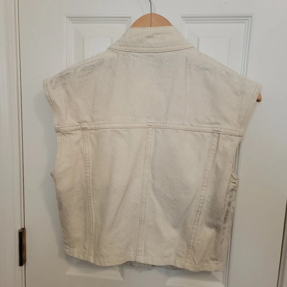 Iro Off White and Silver Metallic Denim Vest Size 38 (US 8) - Picture 3 of 5